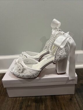 White Embellished Bridal Block Heel Sandals